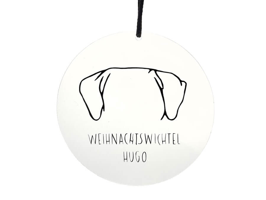Handgemachtes Acrylglas mit schwarzer Aufschrift von LUI Dogstuff